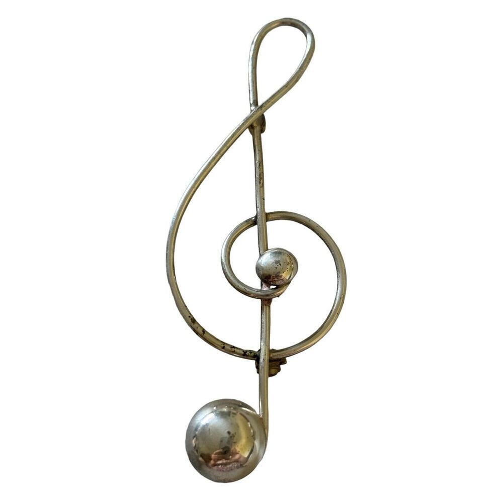 Vtg Lang Sterling Silver Treble Cleft Pin Brooch 5.97g